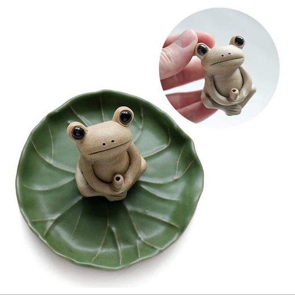 Ceramic Frog Incense Stick Holder Hand made - Cute frog toad gift meditating - Picture 2 of 4